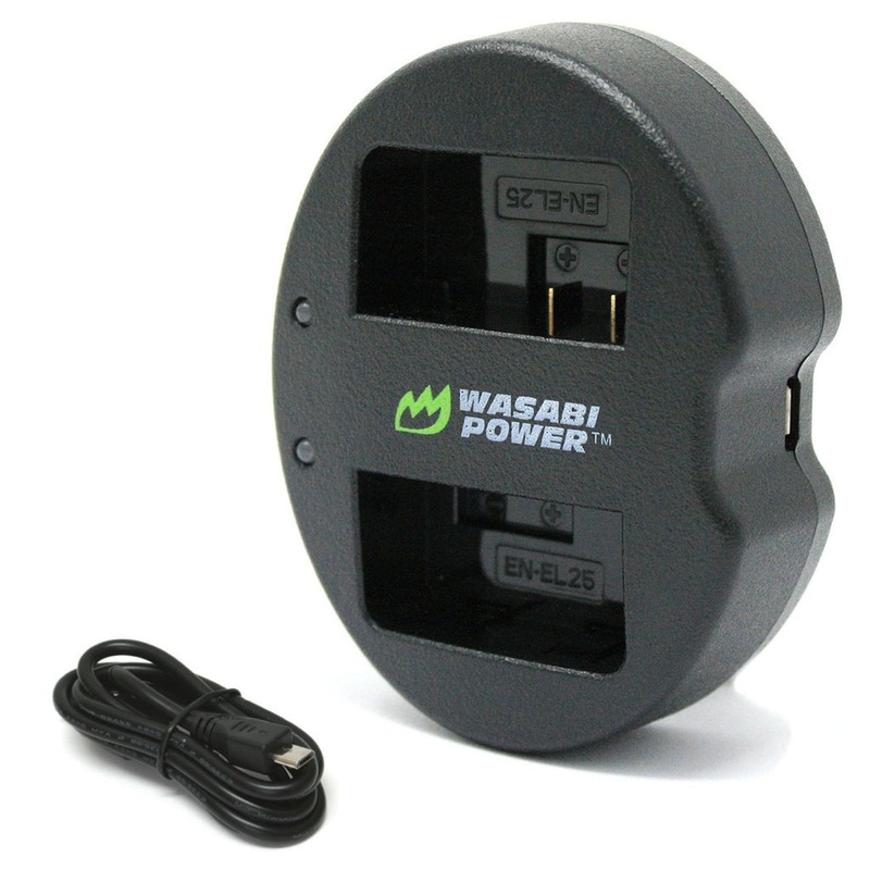 [CLEARANCE] Wasabi Power EN-EL25 Dual Battery Charger with USB Type C Charging Cable for Nikon Z 30, Nikon Z 50, Nikon Z fc Camera Battery | LCH-FC-ENEL25