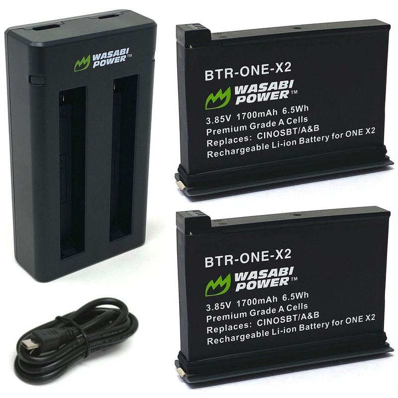 Wasabi Power Rechargeable Battery (2-Pack) 3.85V 1700mAh with USB Dual Charger Kit for Insta360 ONE X2 Camera