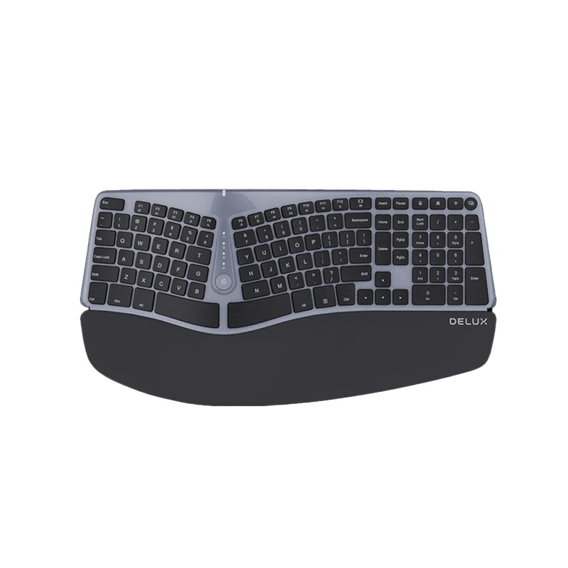 [CLEARANCE] Delux GM901D Wireless Bluetooth Ergonomic Split Membrane Keyboard 2.4G with Built-in Pillowed Palm Rest, No Backlit, 107 Keys, Curved Keyframe, USB Receiver, and Multi-media Control for Windows, Mac, Android