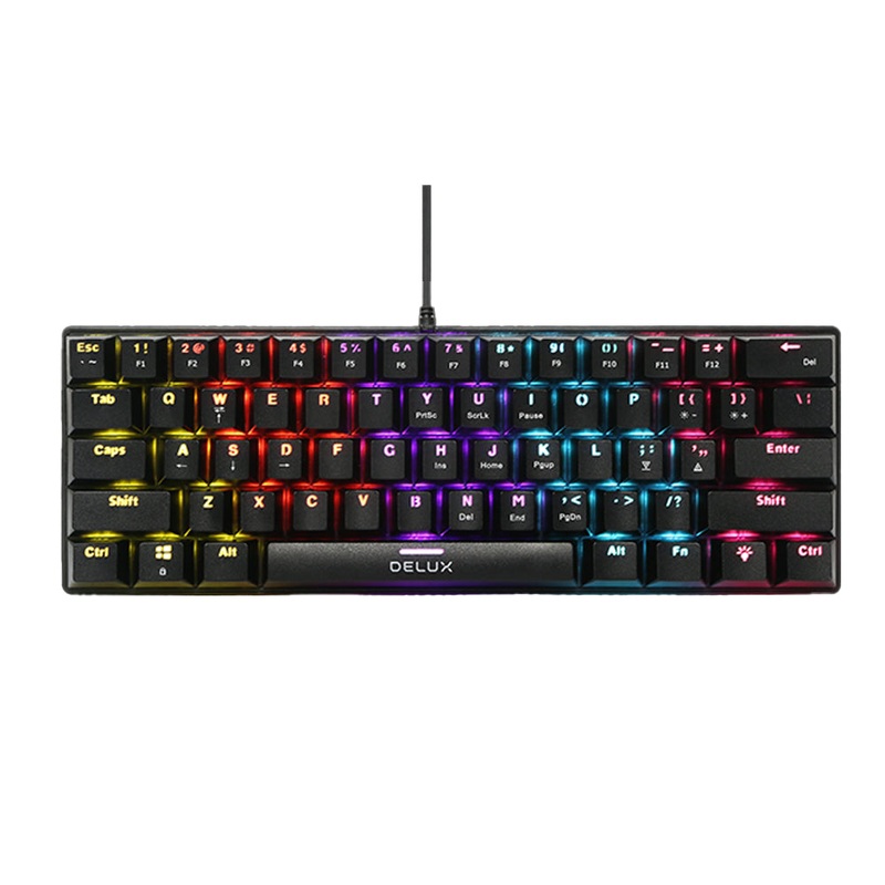 [CLEARANCE] Delux KM36U Wired Mechanical Gaming Keyboard with 61 US Standard Keys, 12 RGB Backlit, Clicky Blue Switches Non-Swappable Keys, and Double Injection Keycaps