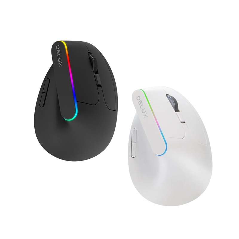 [CLEARANCE] Delux M618C Wireless Bluetooth Optical Ergonomic Vertical Mouse RGB with Silent Click, 1600 DPI, 6 Buttons for Windows and macOS (Black)