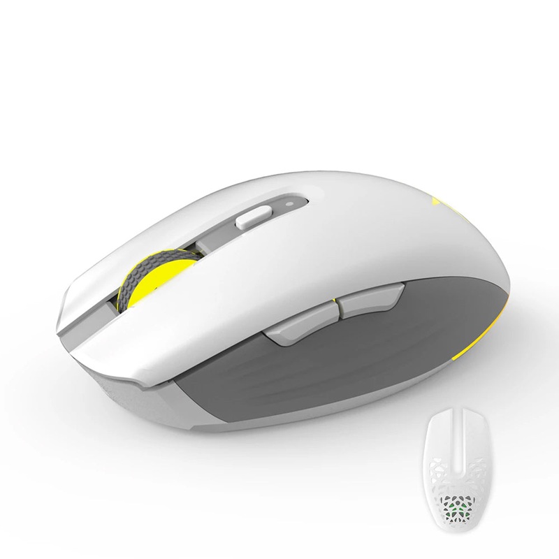 [CLEARANCE] Delux M820DC Wired / Wireless Bluetooth Light Gaming Tri-Mode Mouse 2.4GHz RGB with 16000 DPI, 1pc Top Cover with/without Holes, 6 Programmable Buttons, Rechargeable PAW3335 (White Gray)