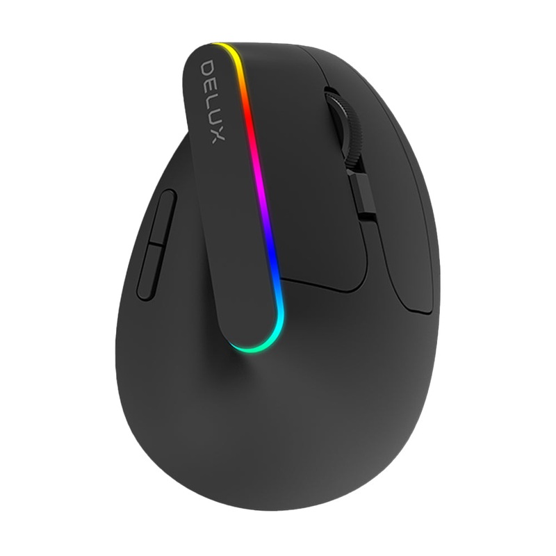 Delux M618DB Wireless Bluetooth Ergonomic Vertical Mouse 2.4GHz Silent Click RGB with Mute Button, 4000 DPI, USB Nano Receiver, 6 Buttons Rechargeable for Windows, macOS PAN3212 (Black)