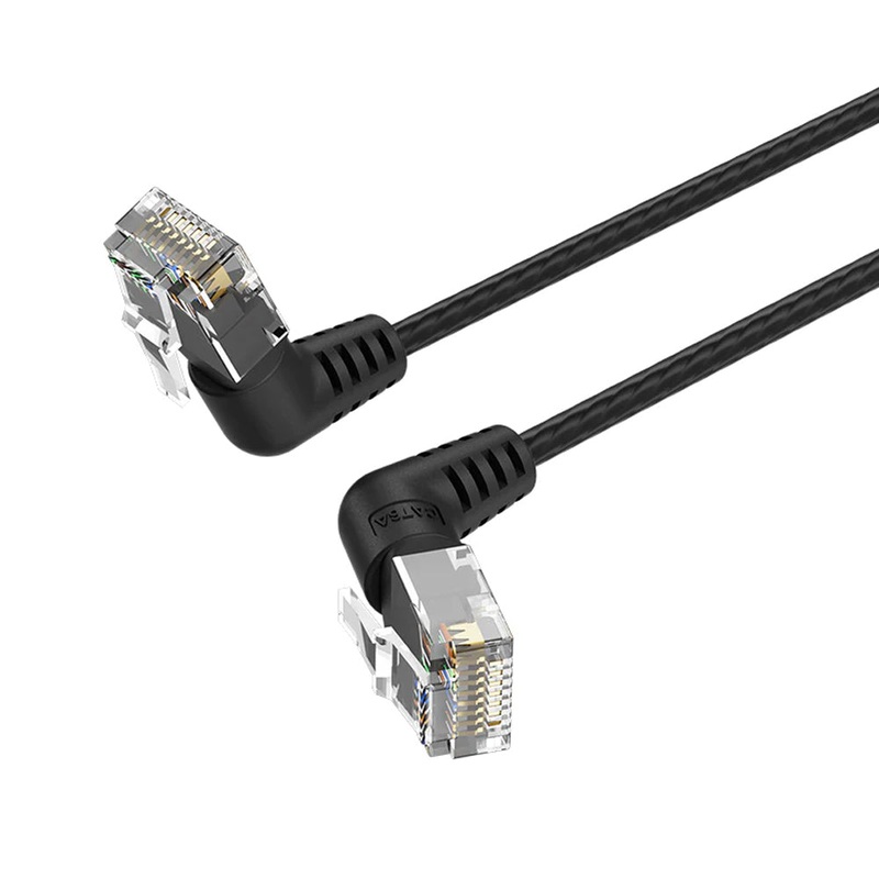 Vention 20m Cat6A UTP Patch Angled Ethernet LAN Cable 10Gbps High-Speed Network Data, 500MHz Bandwidth, Bend-Proof Rotating Connector, Gold-Plated Contacts for Home & Work Internet Connection, PC, Switch (Black)