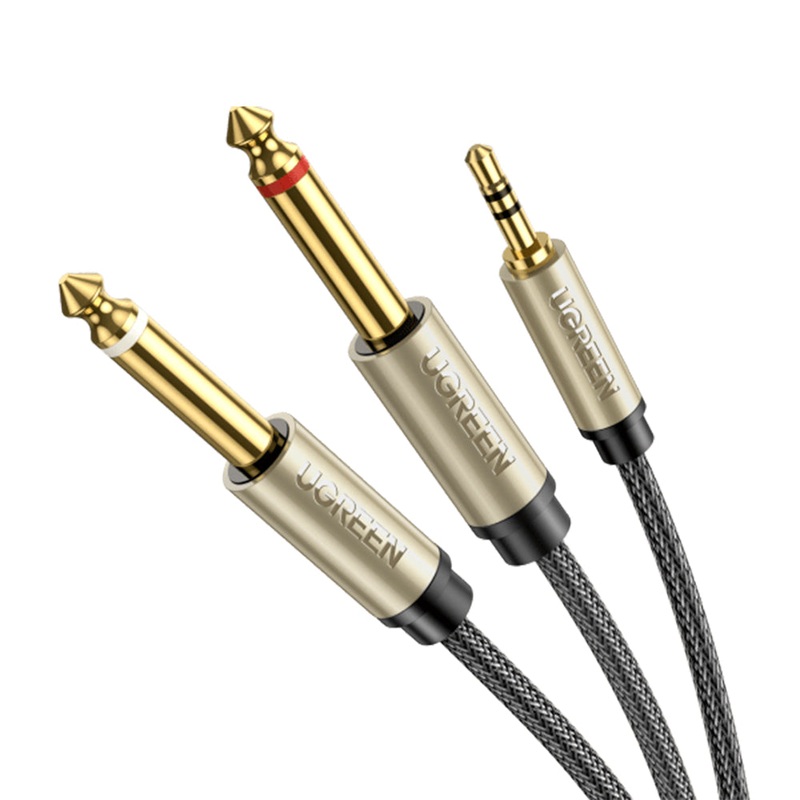 [CLEARANCE] UGREEN 3.5mm to Dual 6.35mm AUX Mono Breakout Cable with Cotton Braided Cable and Gold Plated Contact Plugs for Speaker, Mixer, Amplifiers, TV, Laptop, PC, Phone (5-Meters) | 10619