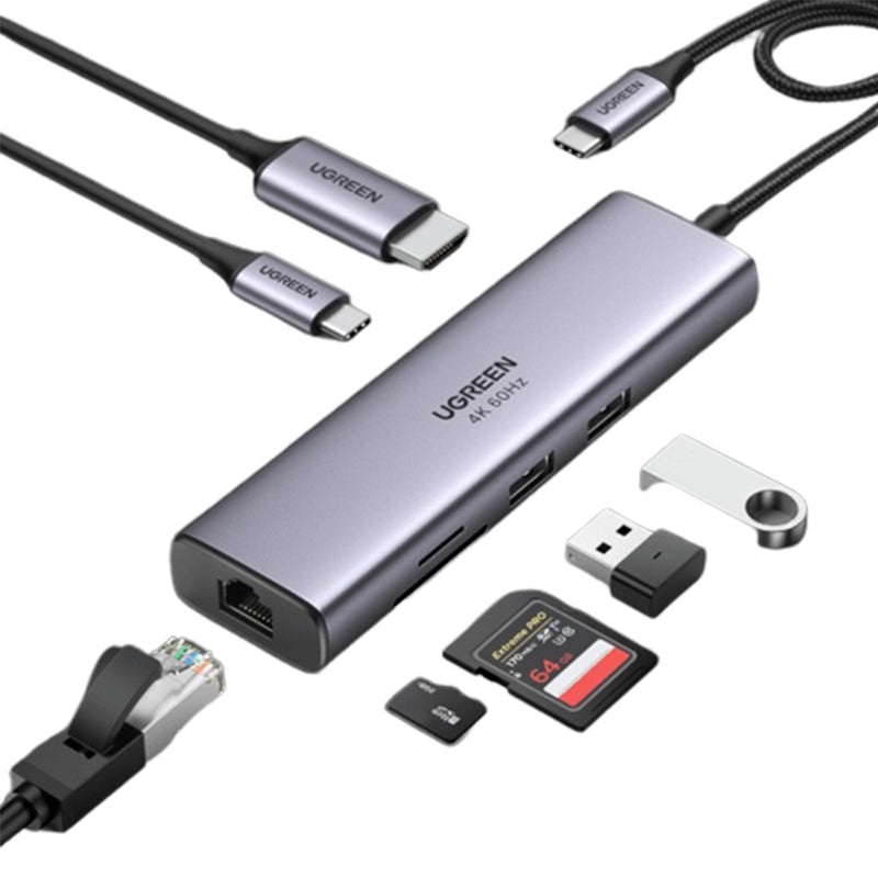 [CLEARANCE] UGREEN 7-in-1 USB Type C Multifunctional Docking Station with 4K HDMI, 100W PD Fast Charging, 5Gbps USB, SD/TF MicroSD Card Reader, RJ45 Ethernet for PC, Desktop Computer, Laptop, MacBook, Windows, MacOS | 60515