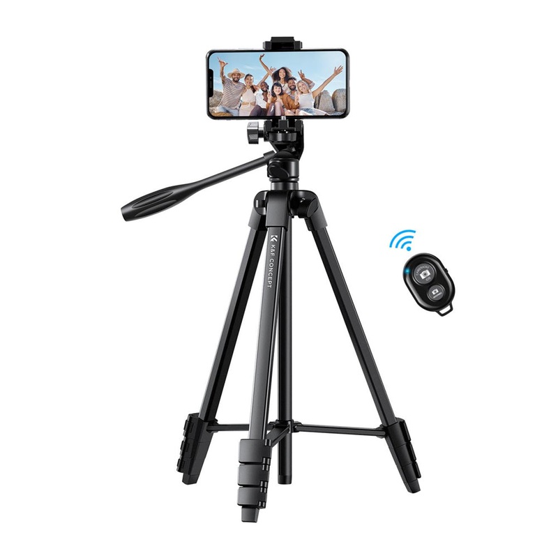 [CLEARANCE] K&F Concept 2-in-1 Aluminum Tripod with Built-in Smartphone Holder, Bluetooth Shutter Remote Controller, 52cm to 152cm Adjustable Height, 360 Pan/175 Tilt for Camcorder, DSLR, Mirrorless Camera, iPhone & Android Phones | KF09-125