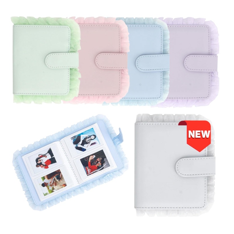 [CLEARANCE] Pikxi 64 Pockets Ruffles Leather Style Photo Album with Slip On Latch Cover for Fujifilm Instax Mini Instant Camera – Lilac Purple