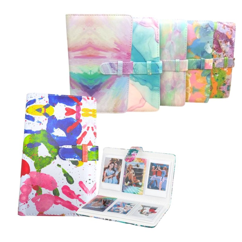 [CLEARANCE] Pikxi 96 Pockets Beautiful Colorful Artistic Painted Style Photo Album with Slip On Cover Latch for Fujifilm Instax Mini Instant Camera – Pink Tie-Dye