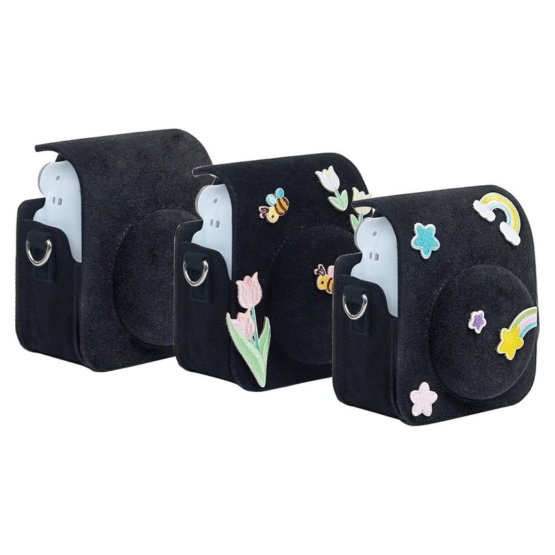 [CLEARANCE] Pikxi BFL12 Fujifilm Instax Mini 12 Felt Soft Protective Camera Case Bag with Shoulder Strap – Tulip Stickers