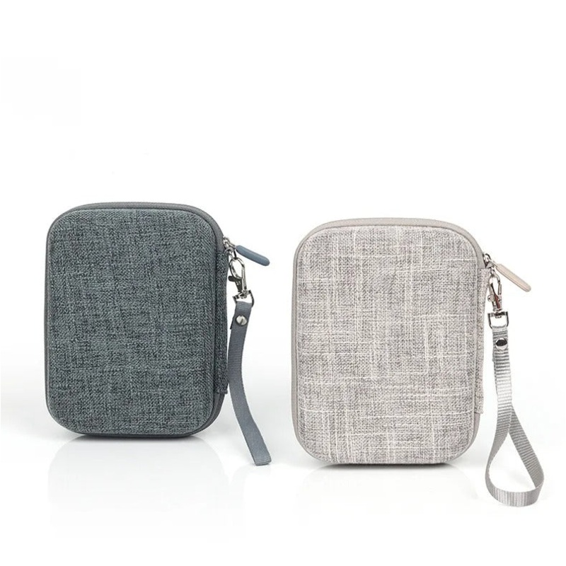 [CLEARANCE] Pikxi Denim Style Compact EVA Padded Hard Case for Instax MiniLink Portable Printers with Water Resistant Coating, Inner Accessory Pockets, and Hand Strap – Beige