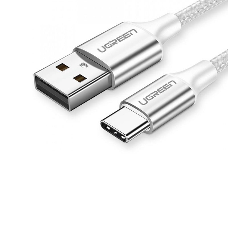 [CLEARANCE] UGREEN 3A 0.25 Meters USB 2.0 to USB C Nylon Braided Fast Charging Data Cable Charger with 480Mbps Transfer Rate for Phone, Tablet, Laptop, Camera, etc. – White | 60129