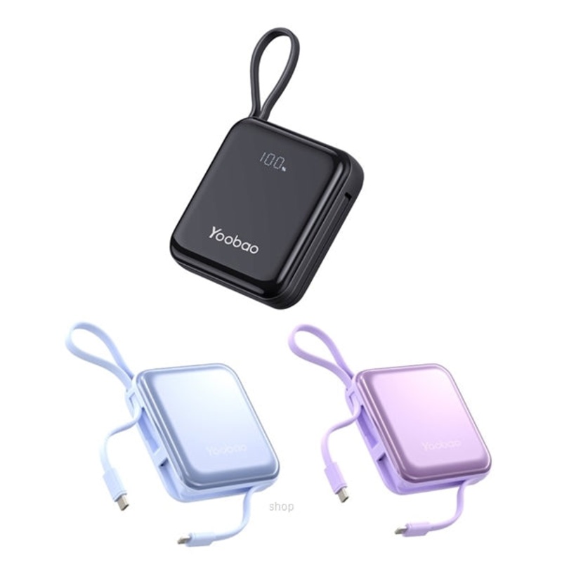 [CLEARANCE] Yoobao LK10 10000mAh 22.5W Fast Charge Digital Display Mini Power Bank with Built-In Type C & Lightning Charging Cable, USB-A & USB-C Port for Phone, Tablet, Camera, iPhone, Android Smartphone, etc. – Black / Purple / Blue | Powerbank