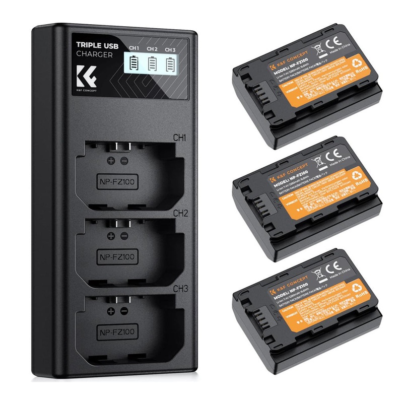 K&F Concept LP-E6 / LP-E6N / LP-E6NH (3 / 2-Pack) 2250mAh Rechargeable Camera Battery Replacement and Triple / Dual Slot Charger Display Kit with USB Type-C / Micro B Input Fast Charging Ports for Selected Canon Digital Cameras