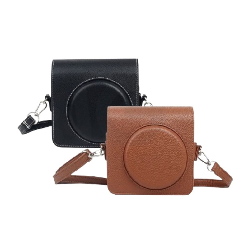 Pikxi BSQ40-01 Protective Leather Camera Case Bag Fujifilm for Instax Square SQ40 with Shoulder Strap and Detachable Top Cover – Black, Brown
