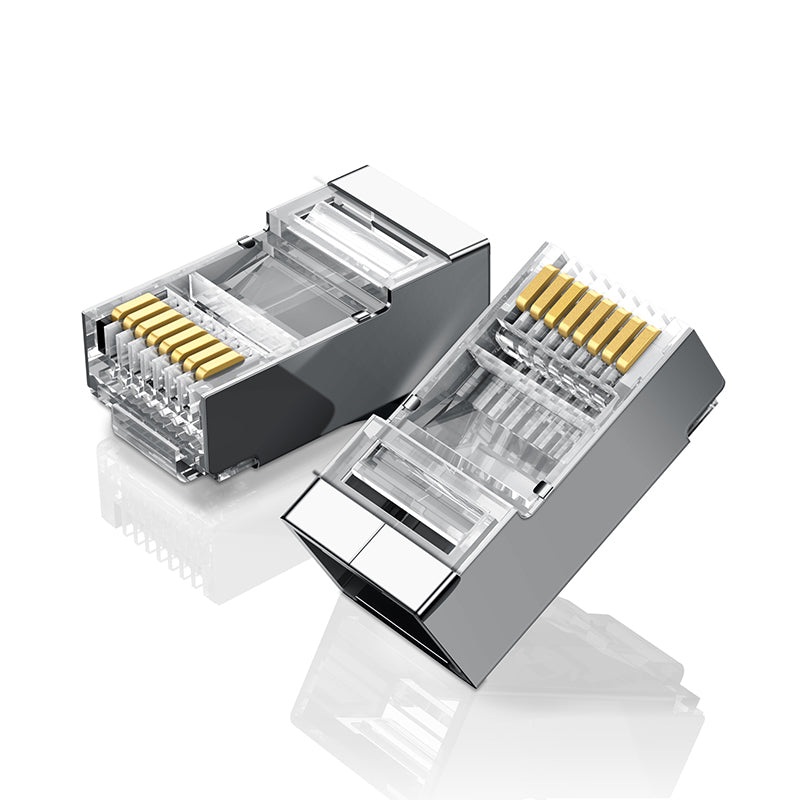UGREEN Cat6 Cat6e Shielded Crystal Head RJ45 Ethernet Modular Plug Network Cable Crimp Connector with Pure Copper Pin & Gold Plated Contacts – Supports Cat6, Cat5e, Cat5 Network Cables | 50247 50248