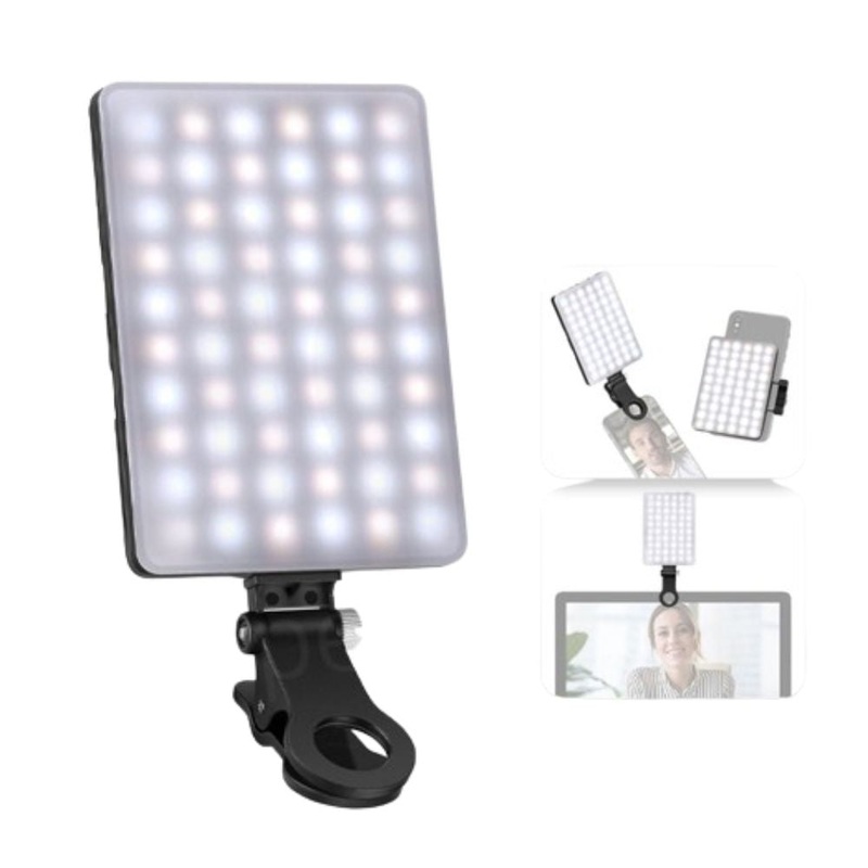 [CLEARANCE] Neewer NL-60AI LED Video Conference Light kit with Front & Back Phone Clip, Detachable Clamp Built-In 2000mAh, 60 LED Warm, Warm Yellow & Bi-Color Modes for Laptop, Phone, Monitor