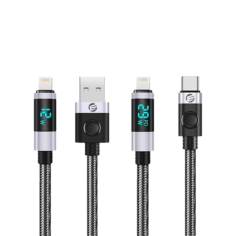 [CLEARANCE] ORICO 2 Meters LDC2L Series USB Type-C Male to Lightning Male Data and Charging Nylon Braided Cable with PD 29W, 480Mbps Transfer Rate with LED Display and E Marker Chip for Smartphone – Black