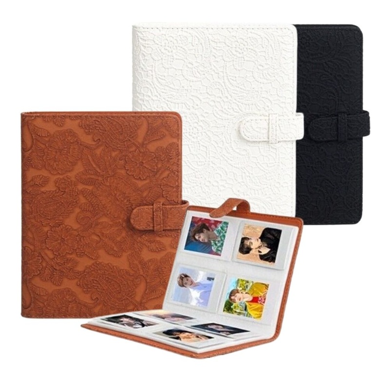 [CLEARANCE] Pikxi 128 Pockets Elegant Carved Lace Style Mini Film Photo Album with Slip On Latch Cover for Fujifilm Instax Mini Instant Camera – White