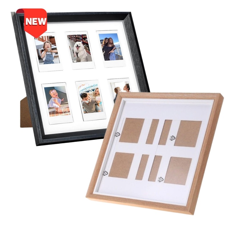 [CLEARANCE] Pikxi 2-in-1 Wooden Photo Frame with 2-Slot 4R Picture Divider and 6-Slot Instax Mini Film Divider with Stand