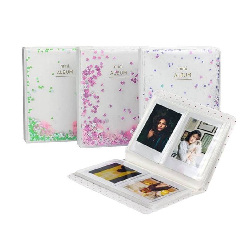 [CLEARANCE] Pikxi 64 Pockets Glitter Quicksand Instax Mini Film Photo Album for Fujifilm Instax Mini Instant Camera – Pink Quicksand