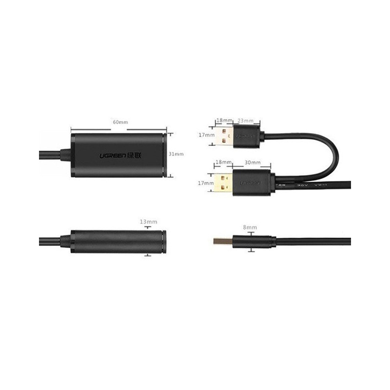 [CLEARANCE] UGREEN 10 Meters USB 2.0 Type A Female to Male Gold-Plated Active Extension Cable with FE1.1s Chip and 480Mbps Transfer Rate for PC, Laptops, Gaming Consoles, Printers | 20214