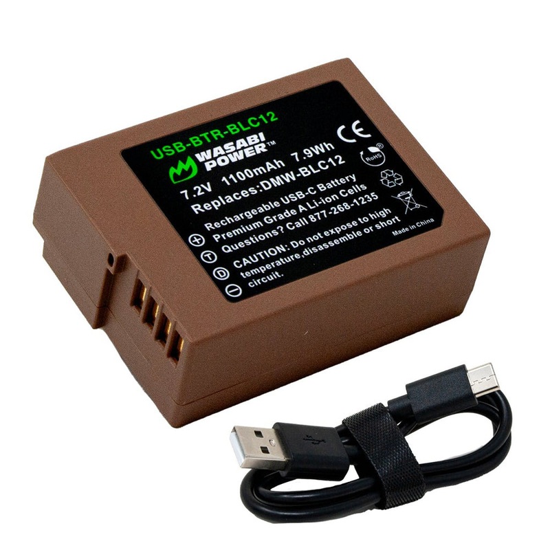 [CLEARANCE] Wasabi Power DMW-BLC12 Type 7.2V 1100mAh Lithium-Ion Battery with Direct USB Type-C Fast Charging Port for Panasonic Lumix DMC-FZ200 DMC-FZ300 DMC-FZ1000 DSLR and DMC-G5 G6 G7 and DMC-GX8, DMC-GH2 Mirrorless Camera | USB-BTR-BLC12
