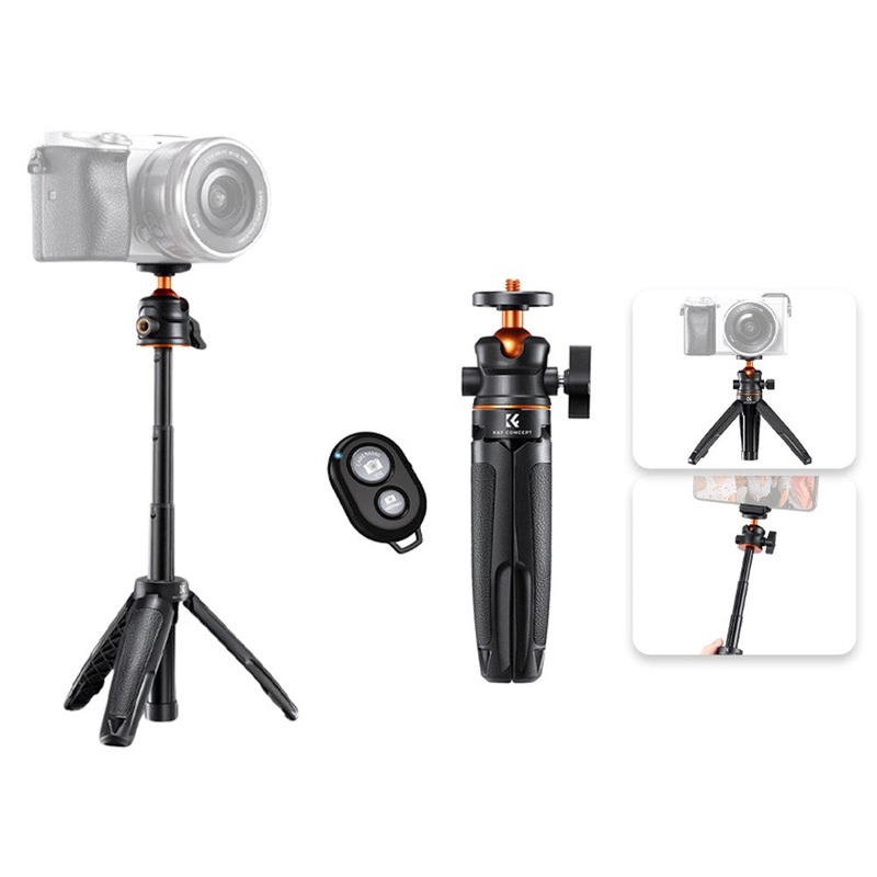 K&F Concept MS02 13 Retractable Selfie Stick Tripod with Mobile Phone Clip Holder, Bluetooth Remote Control, 1 Attachment Thread for Digital Camera, Smartphones, Video Fill Light, Camcorder, GoPro, Insta360, DJI Osmo