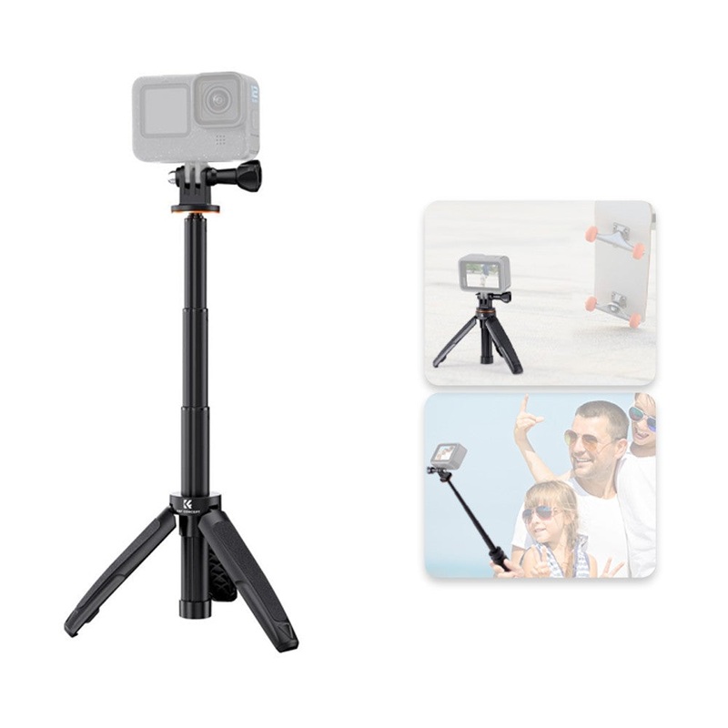 K&F Concept MS03 13 Pocket-Sized Retractable Selfie Stick Tripod for GoPro Hero, Insta360, DJI Osmo Action Cameras – Black Orange | KF09-133V1
