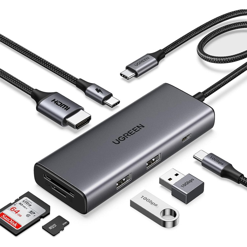 UGREEN Revodok Pro 107 7-in-1 USB Type C Hub with Dual USB A Ports, 4K 30Hz HDMI, 100W PD with Pass Through, and SD/TF Card Reader for PC, Laptop Computer, Tablet, Phone | 15531