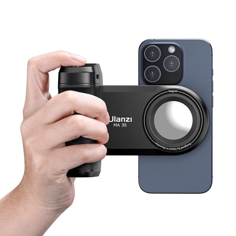 Ulanzi MA35 MagSafe Smartphone Camera Type Grip with Detachable Bluetooth Shutter Button, Selfie Mirror, Cold Shoe Mount, 1/4 Attachment Thread for iPhone and Android Phones