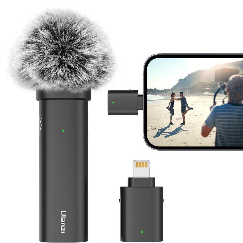 Ulanzi WM-10 Type C / Lightning Clip-On Wireless Lavalier Microphone (Plug & Play) with 32.8ft (10m) Range Built-in 4.5h Battey Life, 360 Degree Omnidirectional Sound, Noise Reduction for Vlogging, Interview Recording, Livestreaming