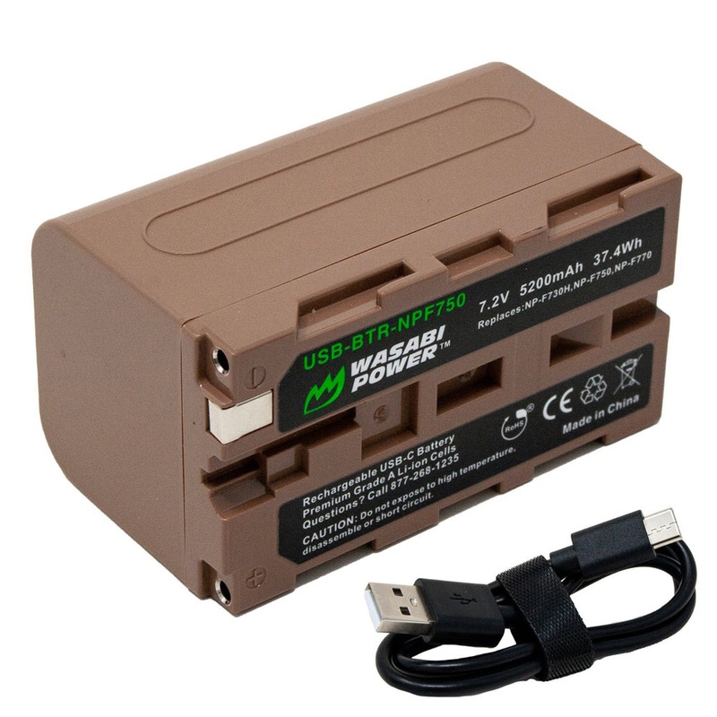 Wasabi Power NP-F750 Type 7.2V 5200mAh Lithium-Ion Battery with Power Indicator, Direct USB Type-C Charging Port for Select Sony HandyCam Camcorder Video Camera | USB-BTR-NPF750