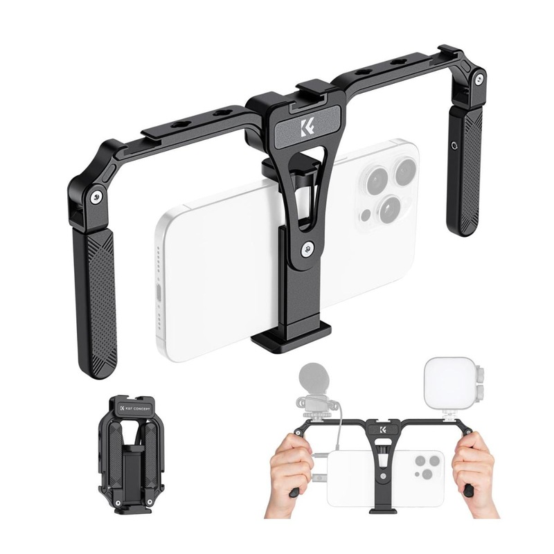 [CLEARANCE] K&F Concept Foldable Phone Video Rig for iPhone & Android Smartphones with Dual Handles & Cold Shoe Mount for LED Fill Lights, Microphones, and Camera Accessories