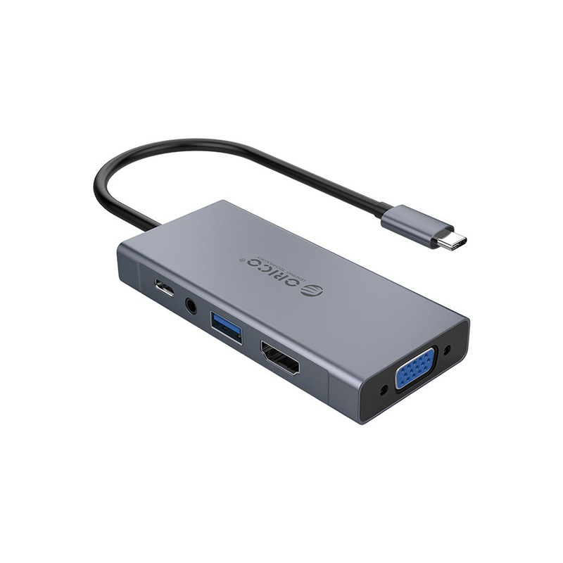 [CLEARANCE] ORICO 5 Port USB Type-C 3.1 Hub with PD 60W, 5Gbps Transfer Rate, HDMI 4K 30Hz + VGA 1080p 60Hz and AUX 3.5mm Jack Output for Windows Mac OS Linux PC Computer Desktop Laptop | MC-U501P – Gray