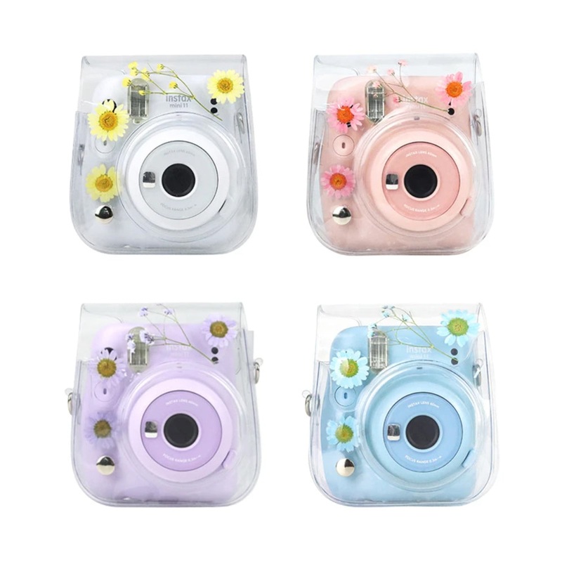 [CLEARANCE] Pikxi Dried Daisy Flowers Clear Case with Sling Bag Type Strap for FUJIFILM Instax Mini 12 Instant Film Camera – Yellow