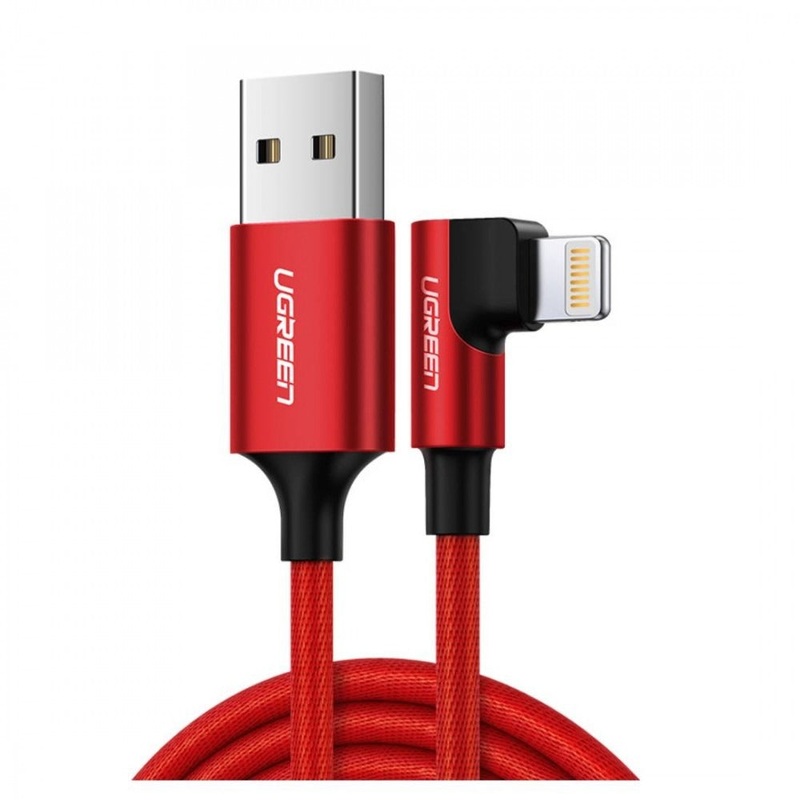 [CLEARANCE] UGREEN 1 Meter USB A 2.0 Male to Lightning Right Angle Nylon Aluminum Braided Fast Charging Cable with 480Mbps Data Transfer Speed for iPhone 11/11 Pro / 11 Pro Max / XS Max / XS / XR / X / 8/8, iPad Air / iPad mini / PRO – Red | 60555
