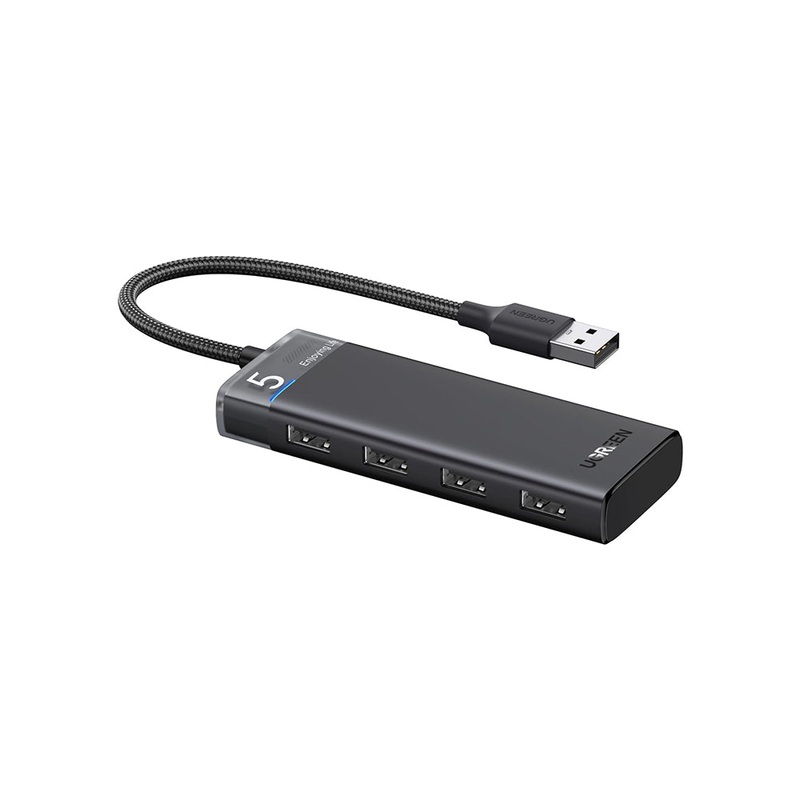 [CLEARANCE] UGREEN 4-Port USB 3.2 Gen 1 Data Transfer Hub with USB C Charging Port, 5Gbps High-Speed Transmission, LED Light & 0.2M USB A Nickel Braided Cable for Keyboard, Game Consoles, Mouse, Printer, HDD w/ Windows, macoS, Linux Systems