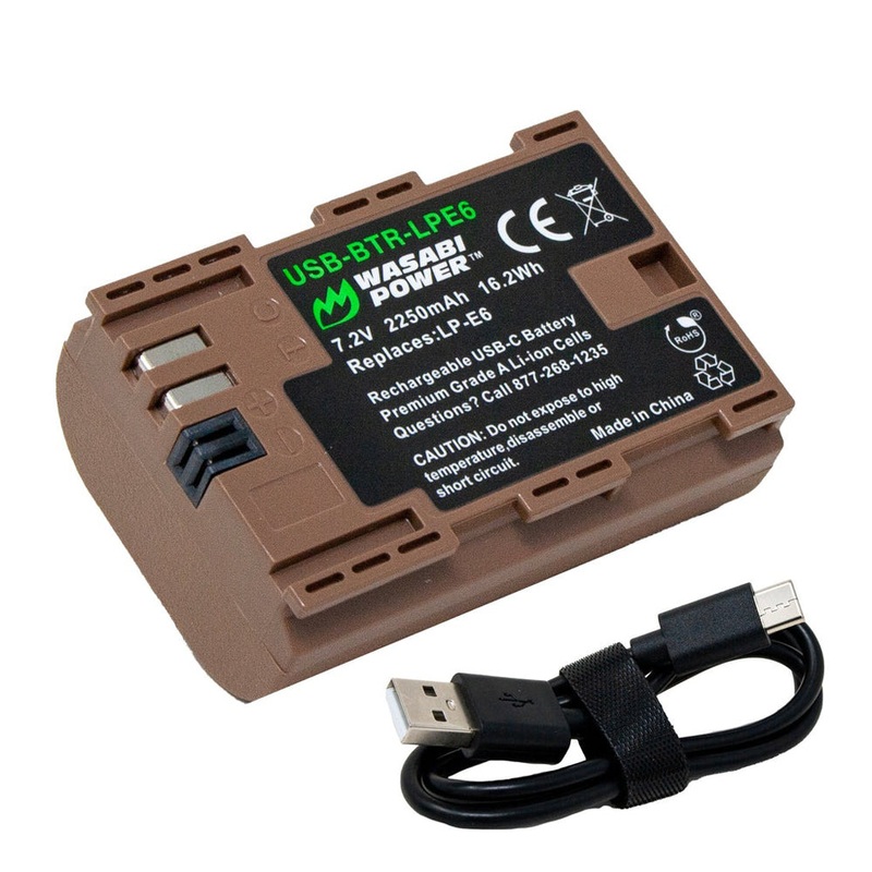 [CLEARANCE] Wasabi Power Canon LP-E6 LPE6 Battery with USB Type C Fast Direct Charging for Canon 5D Mark III Mark II, 5DS, 5DS R, 6D, 7D, 7D Mark II, 60D, 60Da, 70D, 80D, 90D, XC10, XC15 Digital Camera