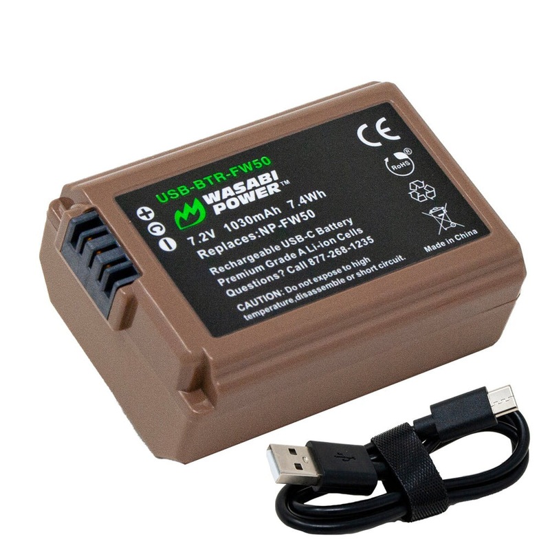[CLEARANCE] Wasabi Power Sony NP-FW50 NPFW50 Battery with USB Type C Fast Direct Charging for Sony Alpha a7 II a7R II a7S II a6500 a6400 a6300 a6000 NEX-F3 NEX-C3 NEX-7 NEX-6 NEX-5 NEX-3 and ZV-E10 Digital Camera