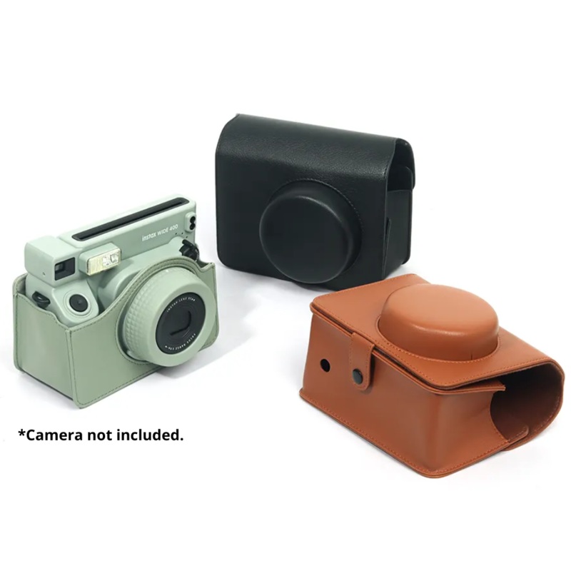Pikxi FUJIFILM Instax Wide 400 Camera Leather Bag Protective Case with Formfitting Holes for Controls, Snap Button Locks and Removable Camera Cover | Black Brown Green