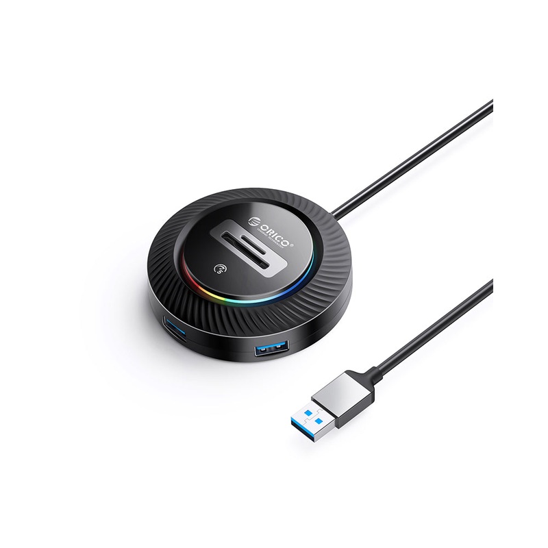 [CLEARANCE] ORICO 0.3 Meter 4 Port USB-A RGB Hub with 5Gbps USB A and SD / TF 3.0 Outputs for Windows, Mac OS, Linux | YKR5-U3 – Black