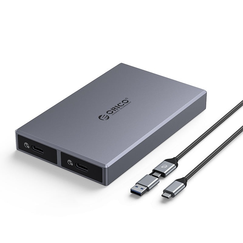 [CLEARANCE] ORICO CM2C3-2N Type C Dual-bay M.2 NVME SSD Aluminum Alloy Enclosure with 10Gbps Transmission Rate, M Key/B&M Key, Thermal Fin, and Thermal Pad for Windows, Mac OS, Linux, and Android | Grey
