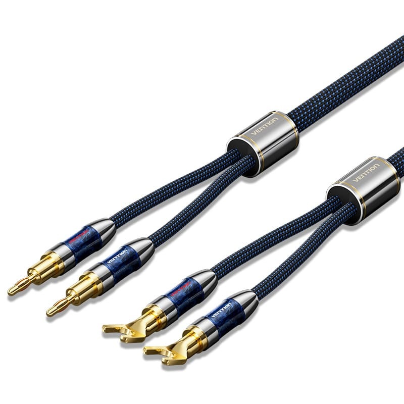 [CLEARANCE] Vention 1.5 Meter Dual Banana Pin to Dual Spade Hifi Audio Braided Speaker Wire Male to Male with Closed Screw Type and Gold Plated Plugs for Speaker Amplifier | BLCLG