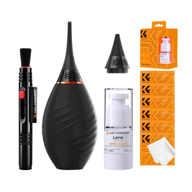 K&F Concept 10-in-1 Camera Cleaning Kit with Lens Cleaner Pen Brush, Liquid Solution, 6pcs Microfiber Cloths, Rocket Air Blower, Long & Short Soft Nozzles for Sony FUJIFILM Canon Nikon Panasonic Lumix Olympus Digital Cameras