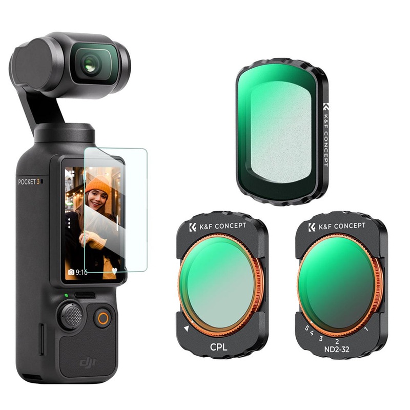 K&F Concept DJI Osmo Pocket 3 Magnetic Lens Filter Set with Circular Polarizer CPL + Black Mist 1/4 Diffuser + Variable ND2-32 + Camera Screen Protector – Made with Multi-Coated Optical Glass & Ultra-thin Aluminum Frame