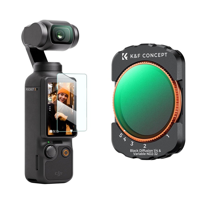 K&F Concept DJI Osmo Pocket 3 Magnetic Variable ND2-32 + Black Diffusion 1/4 Lens Filter with Camera Screen Protector – Made with Multi-Coated Optical Glass & Ultra-thin Aluminum Frame