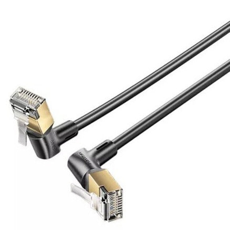 Vention 1 Meter Cat8 360 Right Angle UTP Ethernet Patch LAN Cable RJ45 Male to Male with Gold Plated Contacts, Max 40Gbps Rated Transfer Speed and 2000MHz Bandwidth for Internet Network | IKLBF