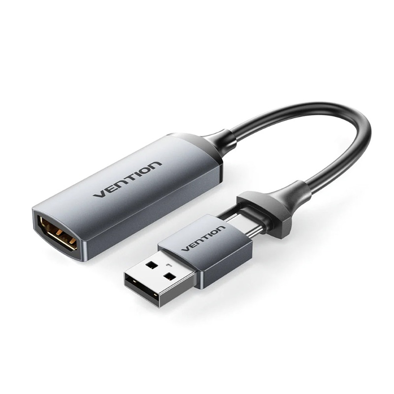Vention 2-in-1 USB A + Type C to HDMI Video Capture Card for Steaming and Recording with 1080p@60Hz Resolution (Plug & Play) for Windows MacOS Linux Android Computer Laptop PC Mobile Phone Tablet Gaming Console Xbox PS5