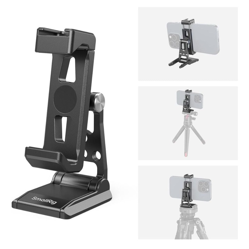 SmallRig Metal Phone Holder with Arca-Swiss Support, 1/4-20 Female Thread, Cold Shoe Mount, Supports Horizontal & Vertical Shooting, 90 Tilt and Three Rotating Joints for 2.2 to 3.5 Wide Smartphones | 4611